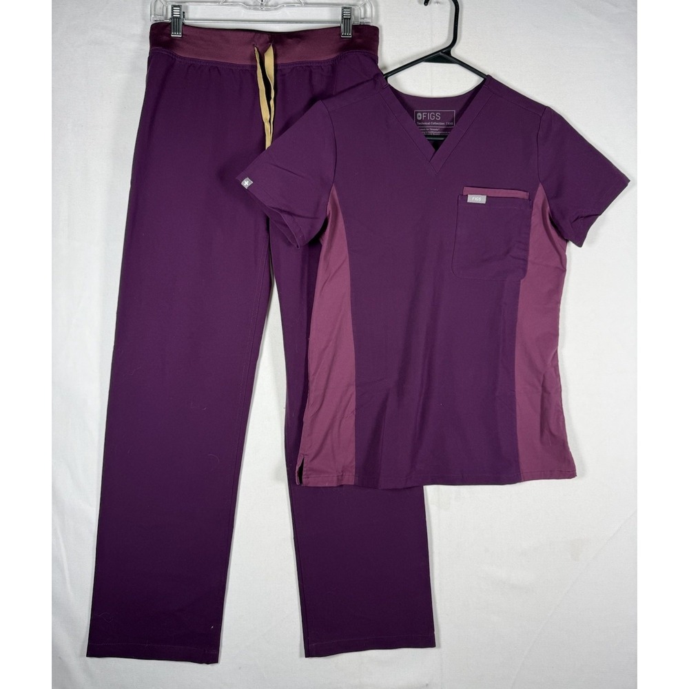 FIGS Scrub Set Women's Inala Slim Scrub Top XXS Deep Purple Livingston Pants XS